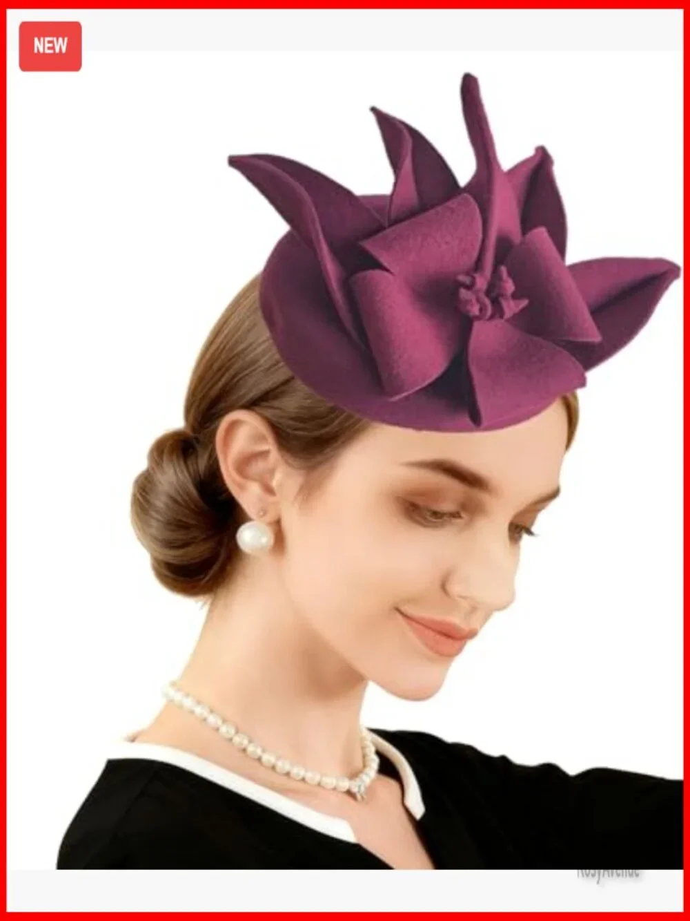 Vintage Wool Felt Cloche Fedora Hat Winter Church Wedding Derby - Picture 5 of 7